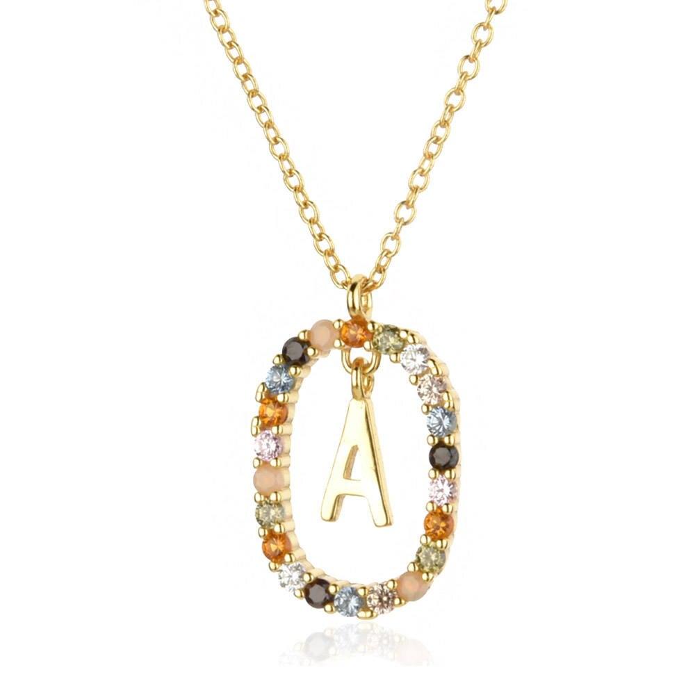 Sterling Silver Gold  Alphabet Pendente Long Chain Necklace